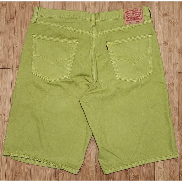 Levis 469 Shorts Mens 36x12 Light Green Loose Red Tab 5 Pocket Jean Denim Casual - Picture 8 of 9